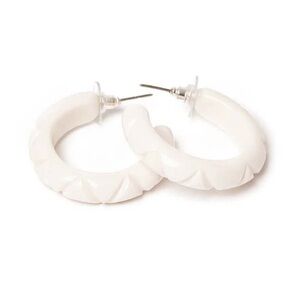 Splendette White Salty Heavy Carved Hoop Earrings